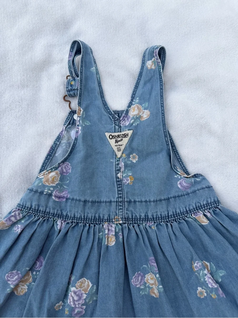 OshKosh B'gosh Blue Denim Floral Overall Dress Size 3T